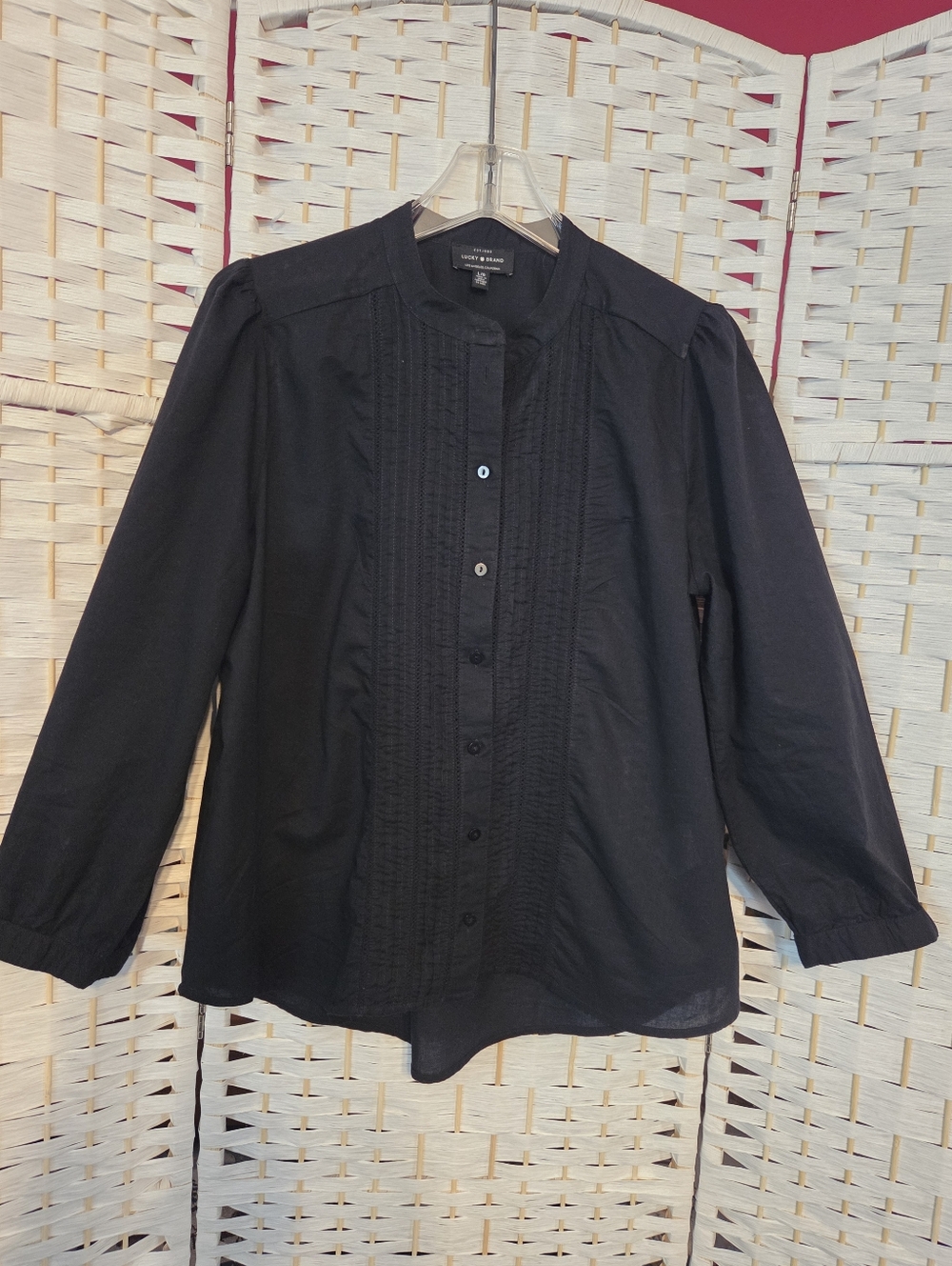 Lucky Brand Black Button-Up Blouse With 3/4 Sleeves